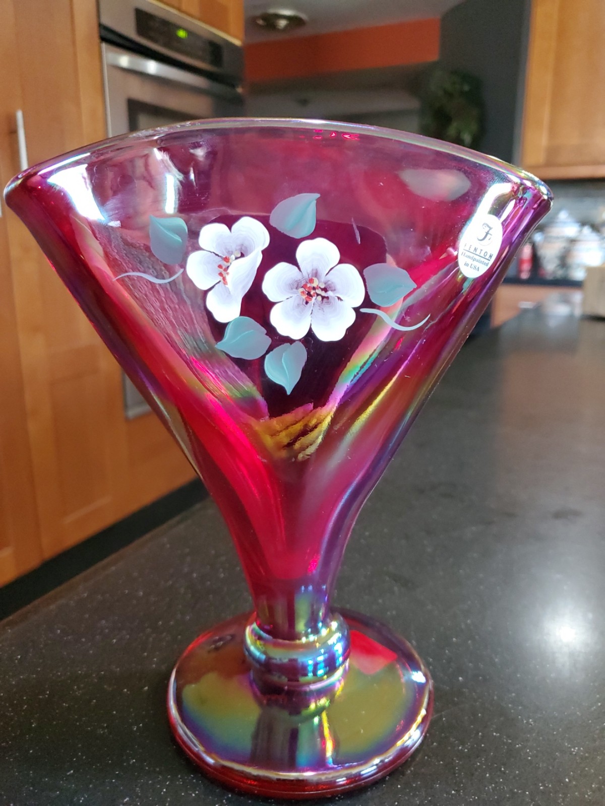 Beautiful Fenton Damask Rose on Red Carnival