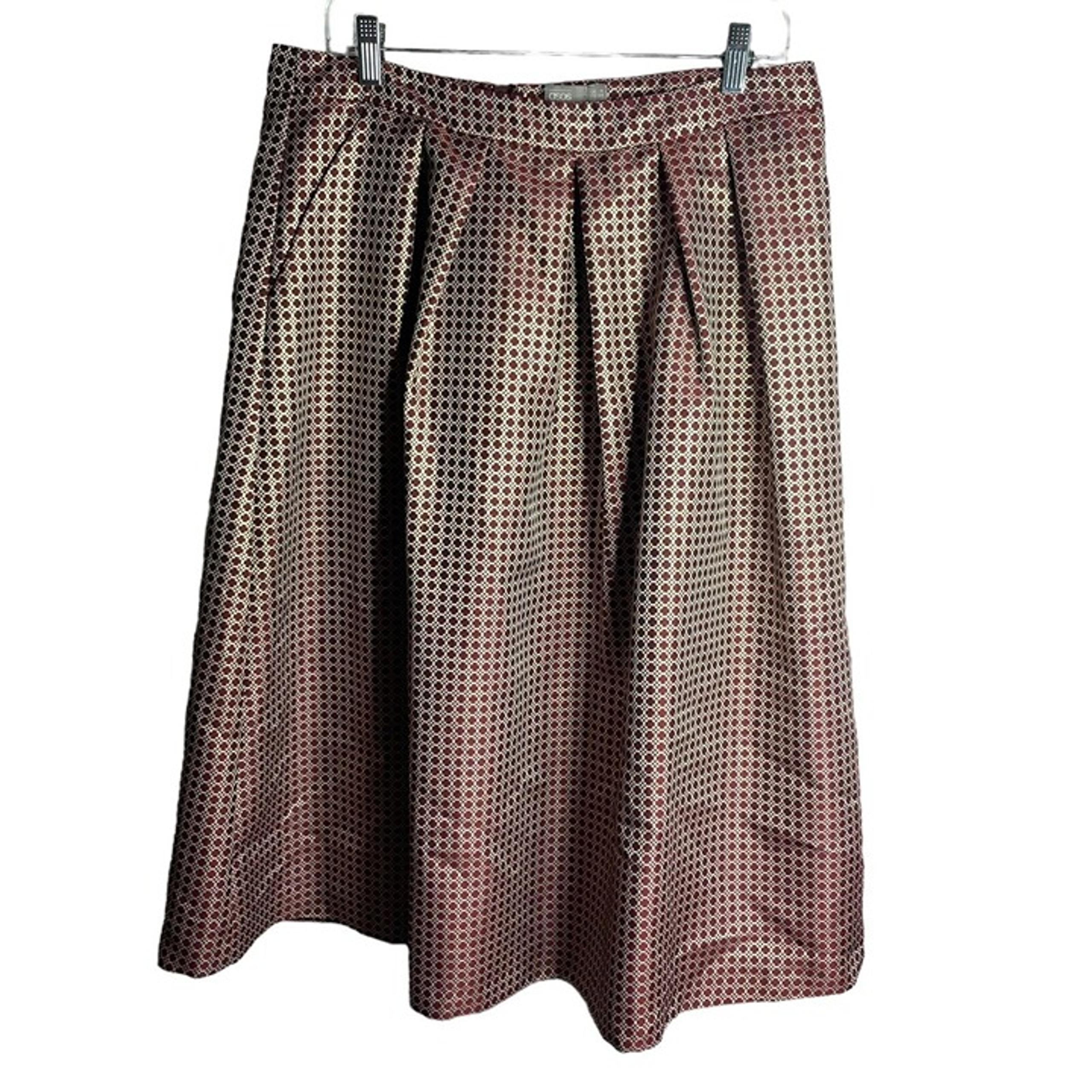 Asos Skirt Womens 12 Red Gold Midi Polyester Satin Stretch A-Line Romania