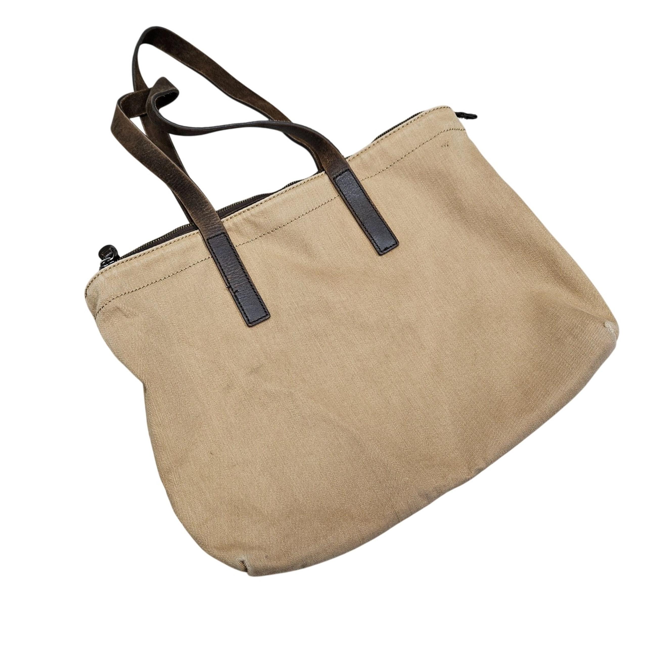 Everlane Tan Canvas Tote Bag Brown Leather Handles Zip Closure & Inner Pockets