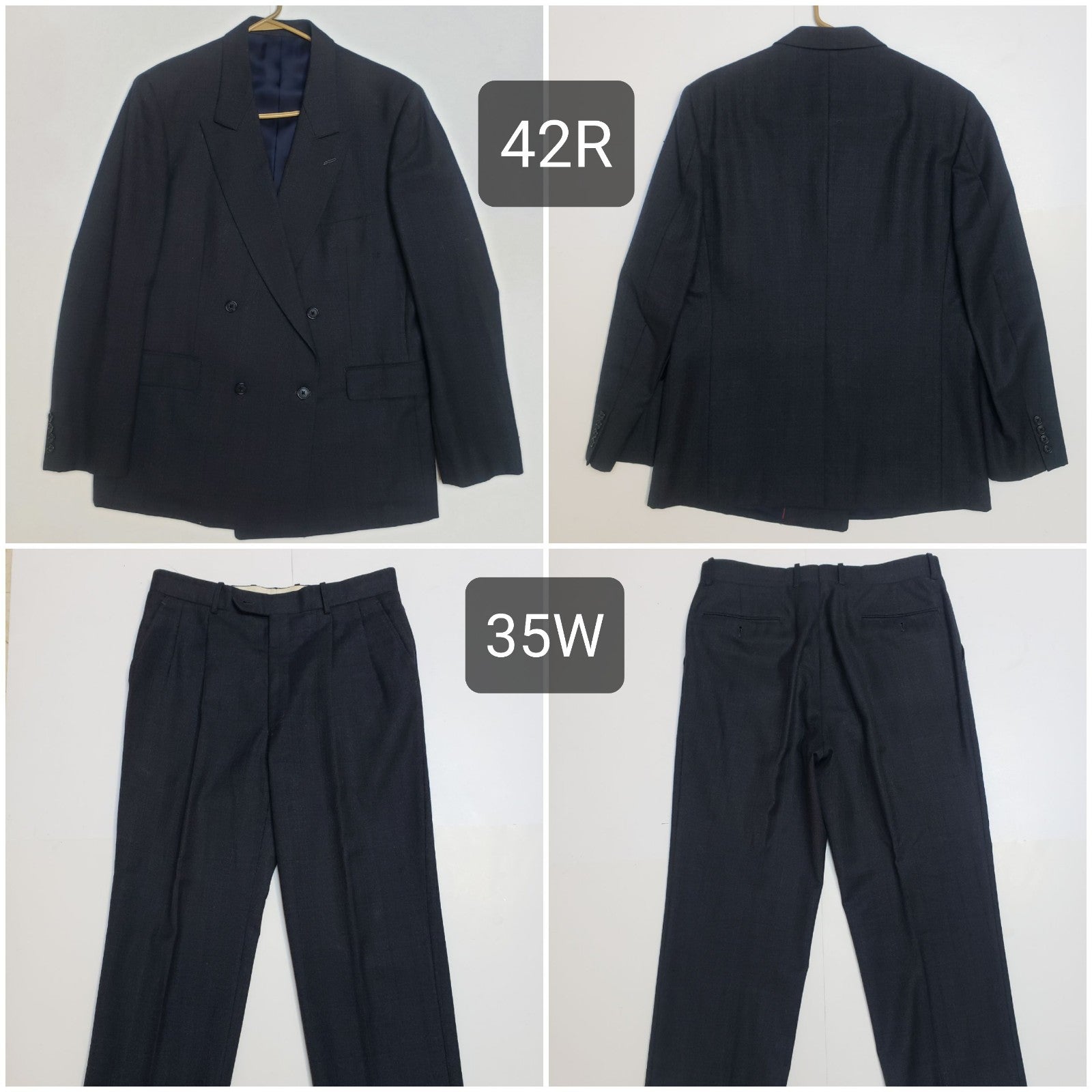 Macys Men's 2 pcs Suit Blazer 42R and Pants 35W Dark Gray 100% Wool Japan