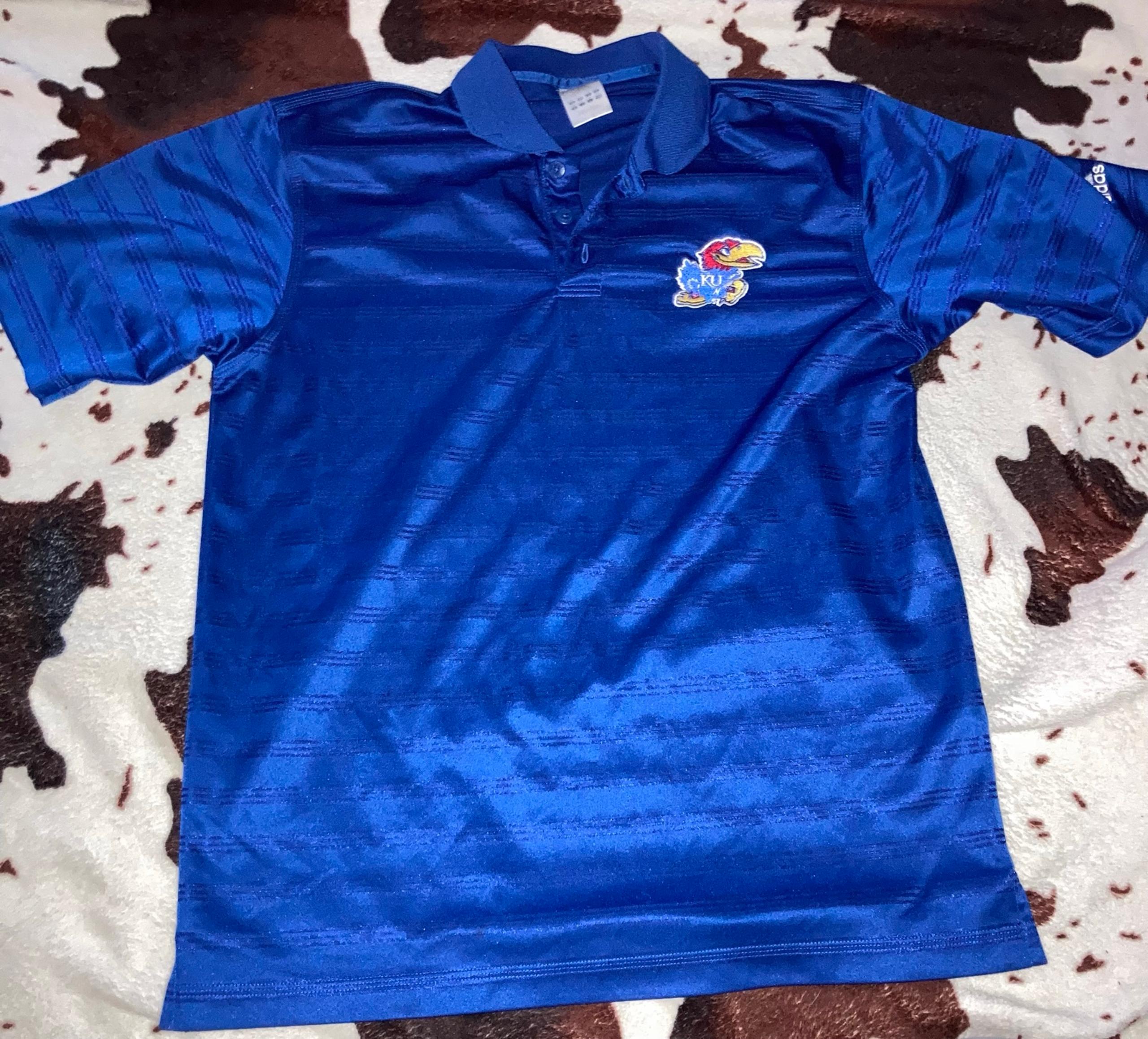 KU Men’s Adidas Blue Polo Shirt Size Small