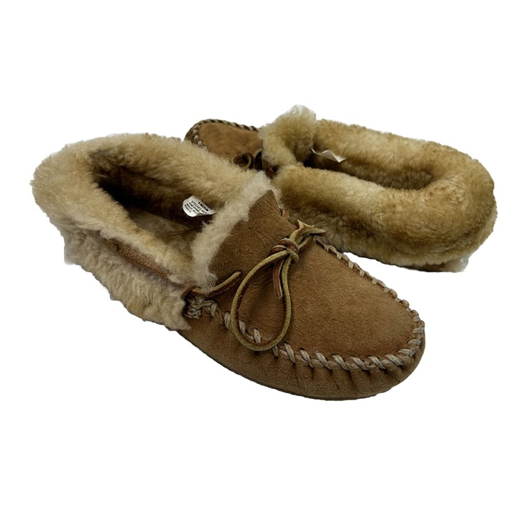LL Bean Womens 6 Leather Shearling Wicked Good Moccasin Slippers House Shoes