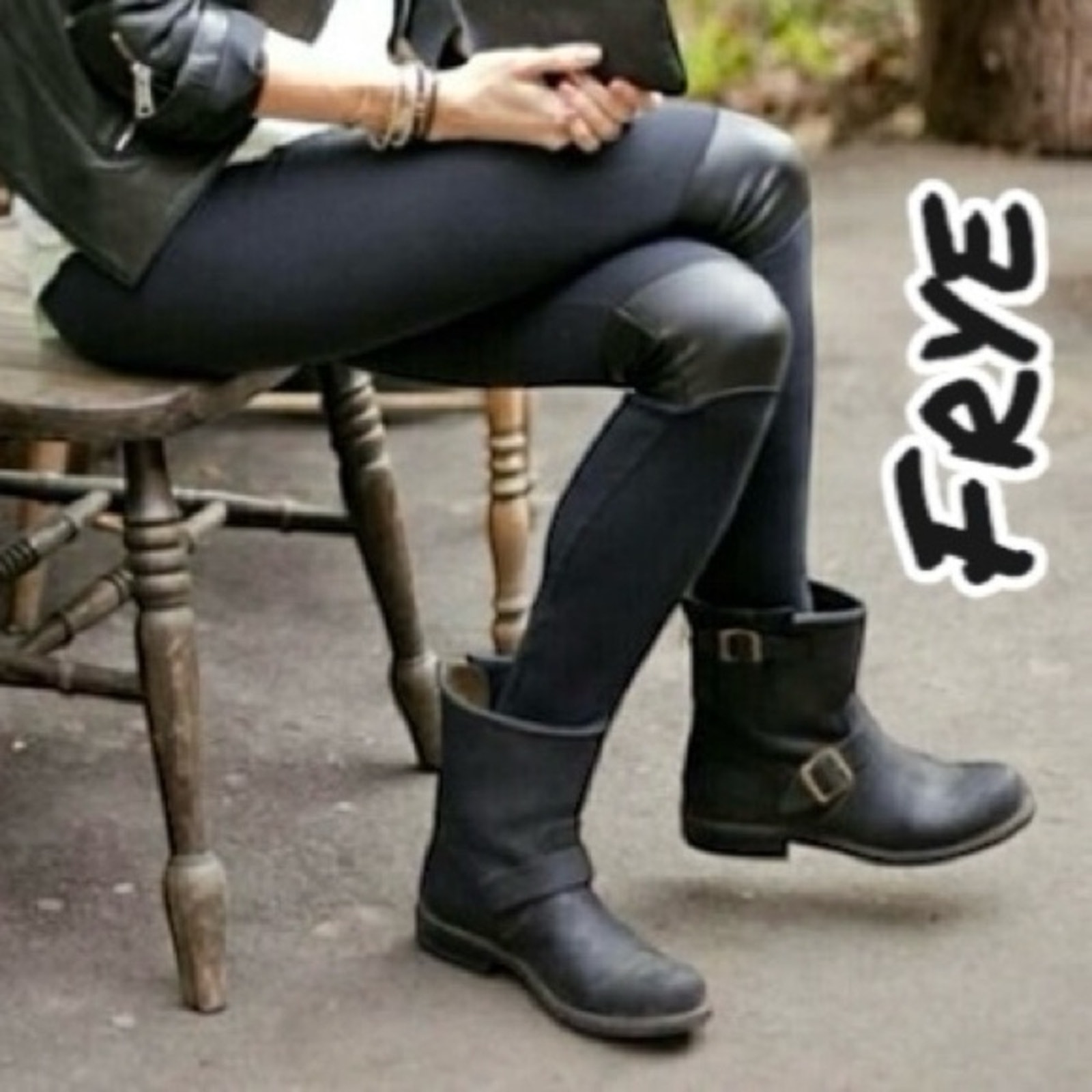 Frye Women’s Black Leather Short Zip Double Buckle Moto Boots - Size 9.5
