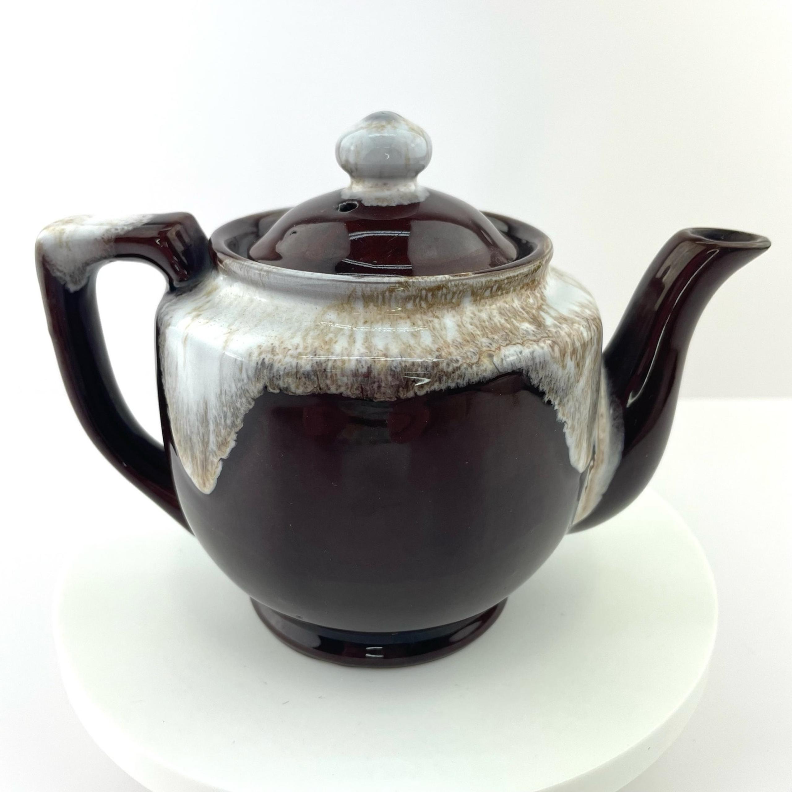 Vtg Brown Drip Glaze Japan Teapot Single Serve Espresso Redware Cottage Pottery