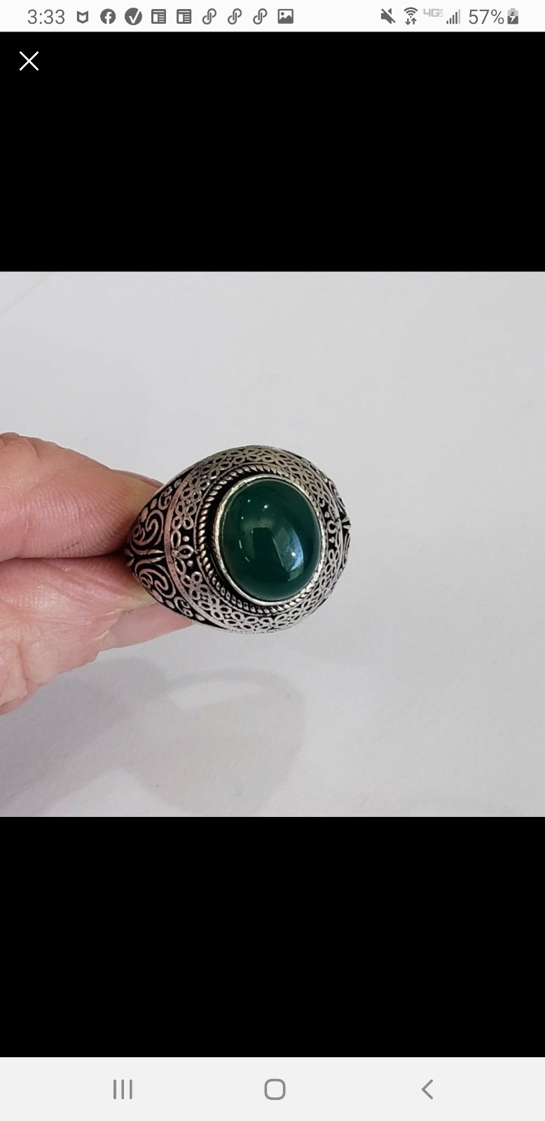 Green Onyx Gemstone 925 silver vintage goth unisex ring