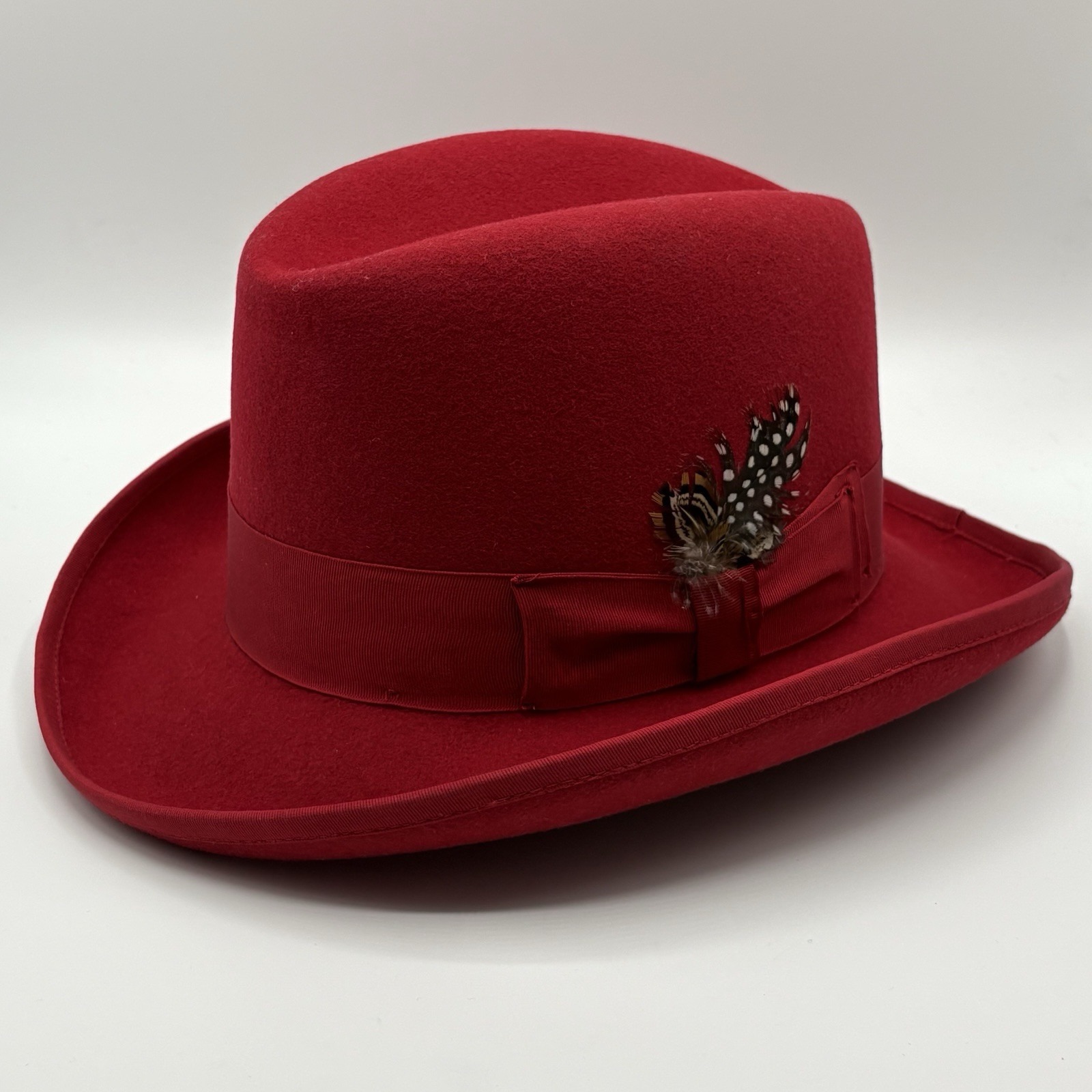 Stacy Adams Bright Red Fedora Hat, US Mens Medium W/ Brim Feather