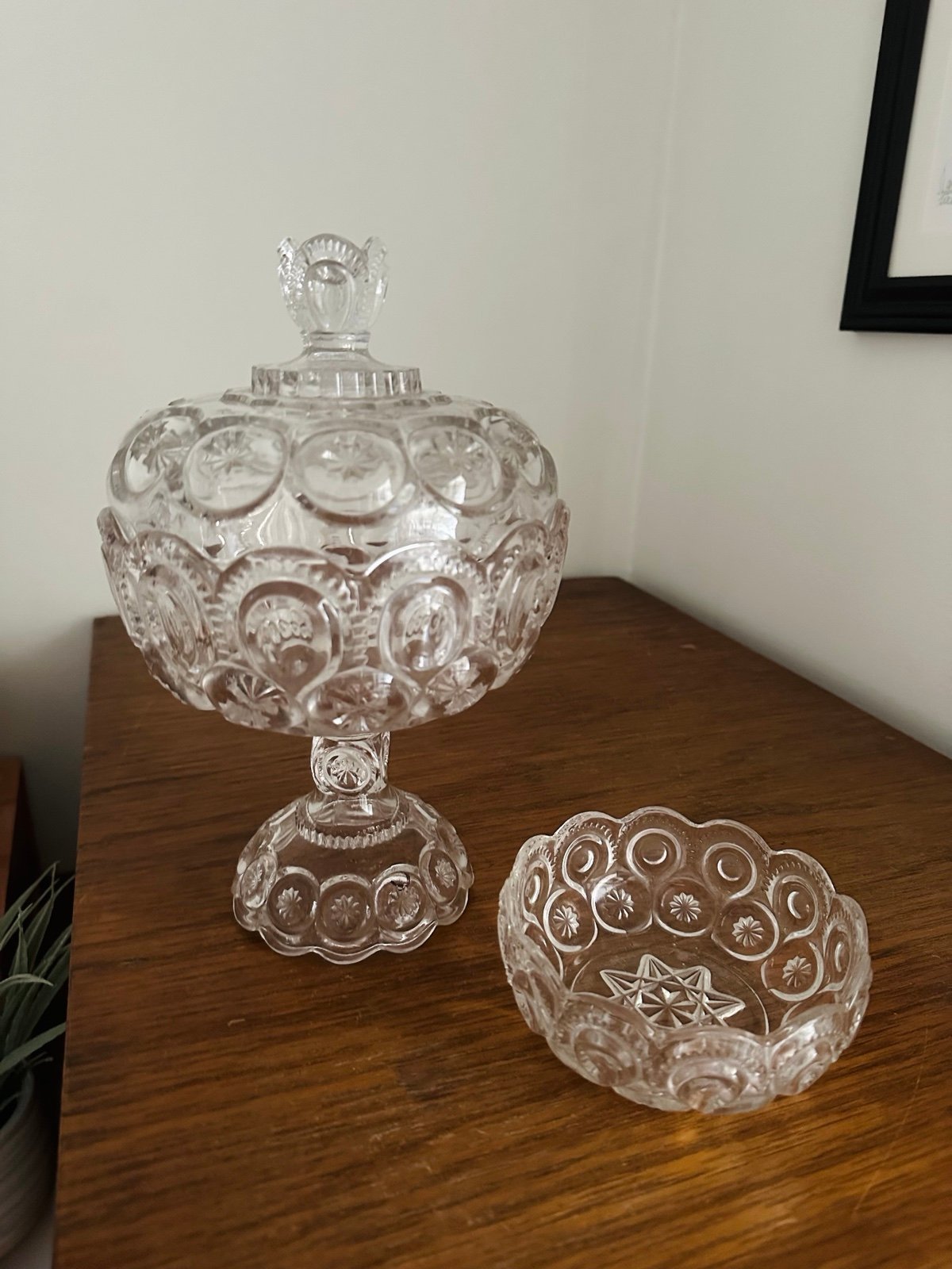 Vintage glass compote w/ lid and bowl.