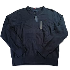 Tommy Hilfiger Men's Pull Over Sweater 100% Cotton V Neck Navy Blue Size XL