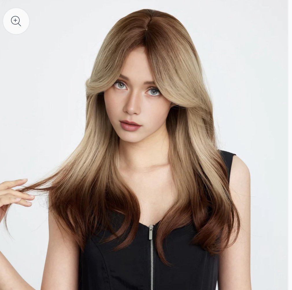 22-inch Ombre Brown to Blonde Straight with Bangs Curtain Bangs Layered cut