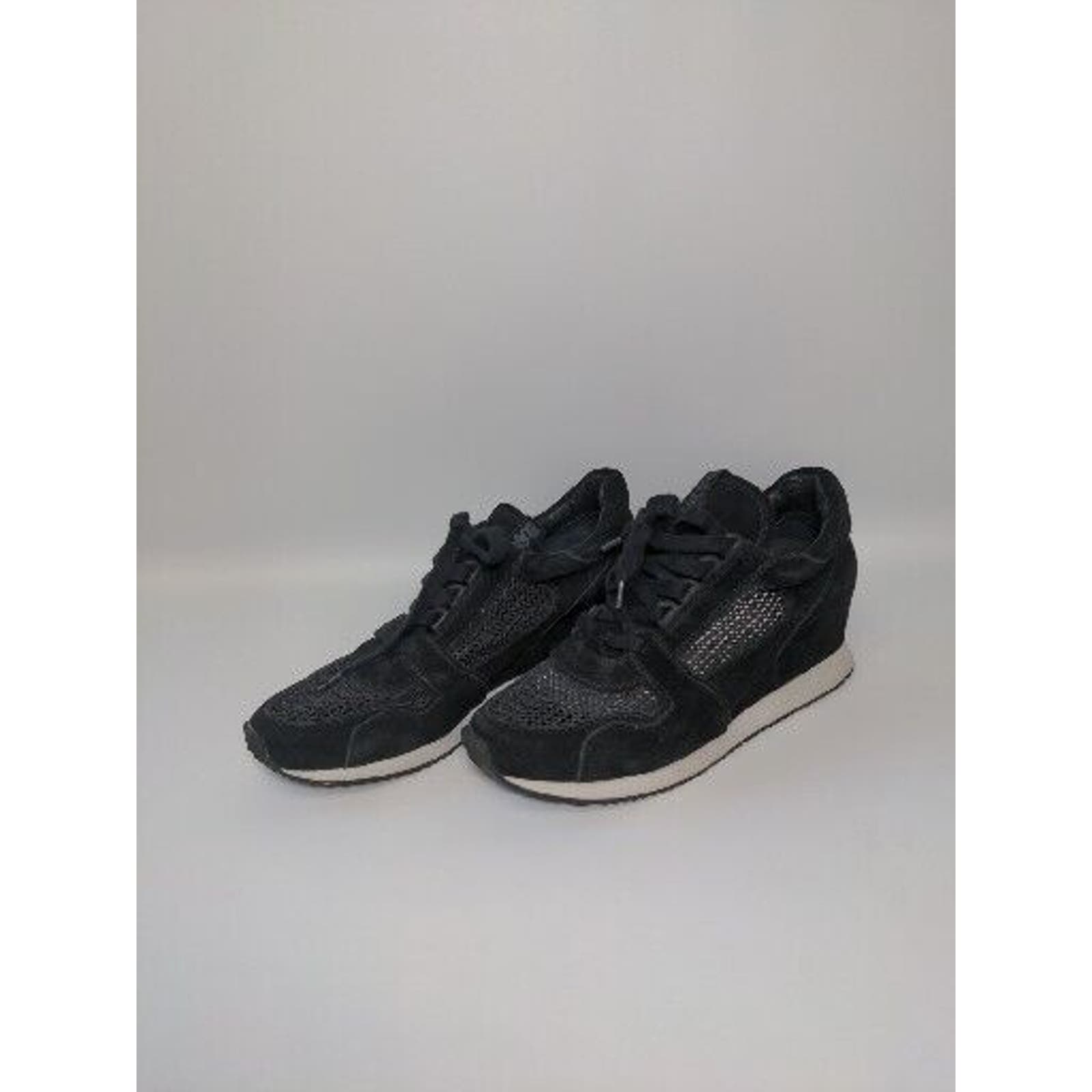 Ash Womens Dean Mesh Black Leather Suede Wedge Sneakers Size 40