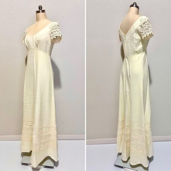 Vtg 70s House of Bianchi Light Yellow Maxi Dress S ( Modern) Cottage Prairie