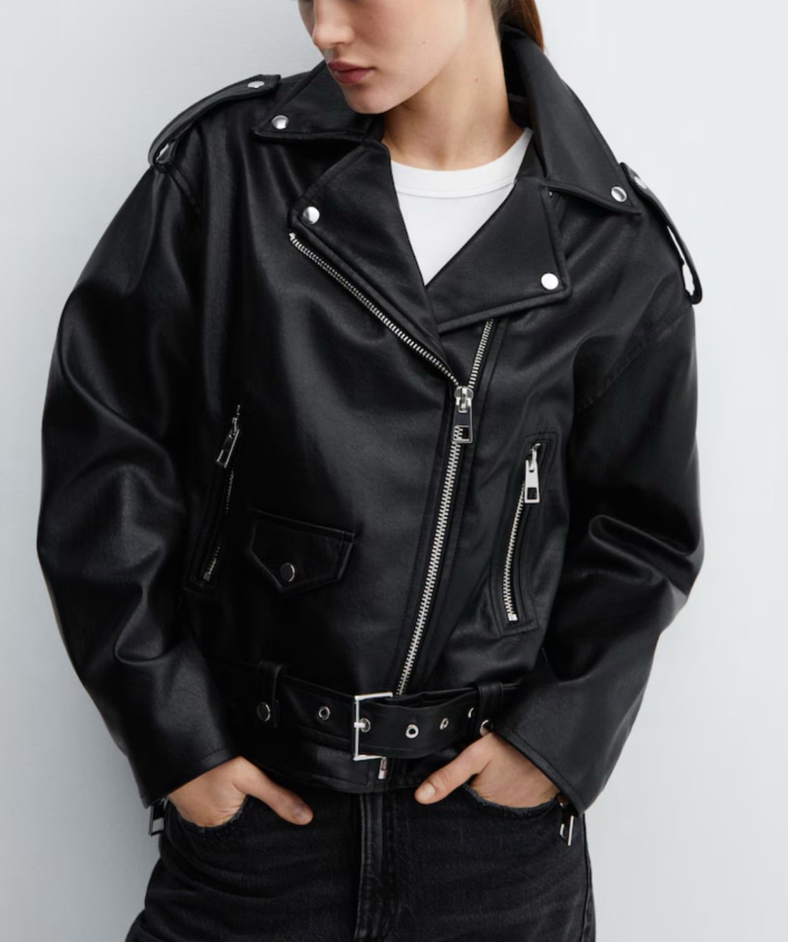 NWT The PERFECT Oversized Black Faux Leather Biker Jacket! SIZE L