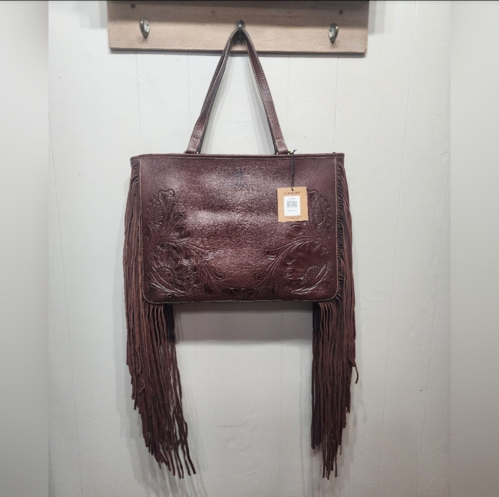 NWT Ariat Shoulder Bag Western Fringe Concealed Carry Leather Tooling Purse