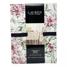 RALPH LAUREN 60 x 84 Holly Mistletoe Red Poinsettia Christmas Tablecloth NEW