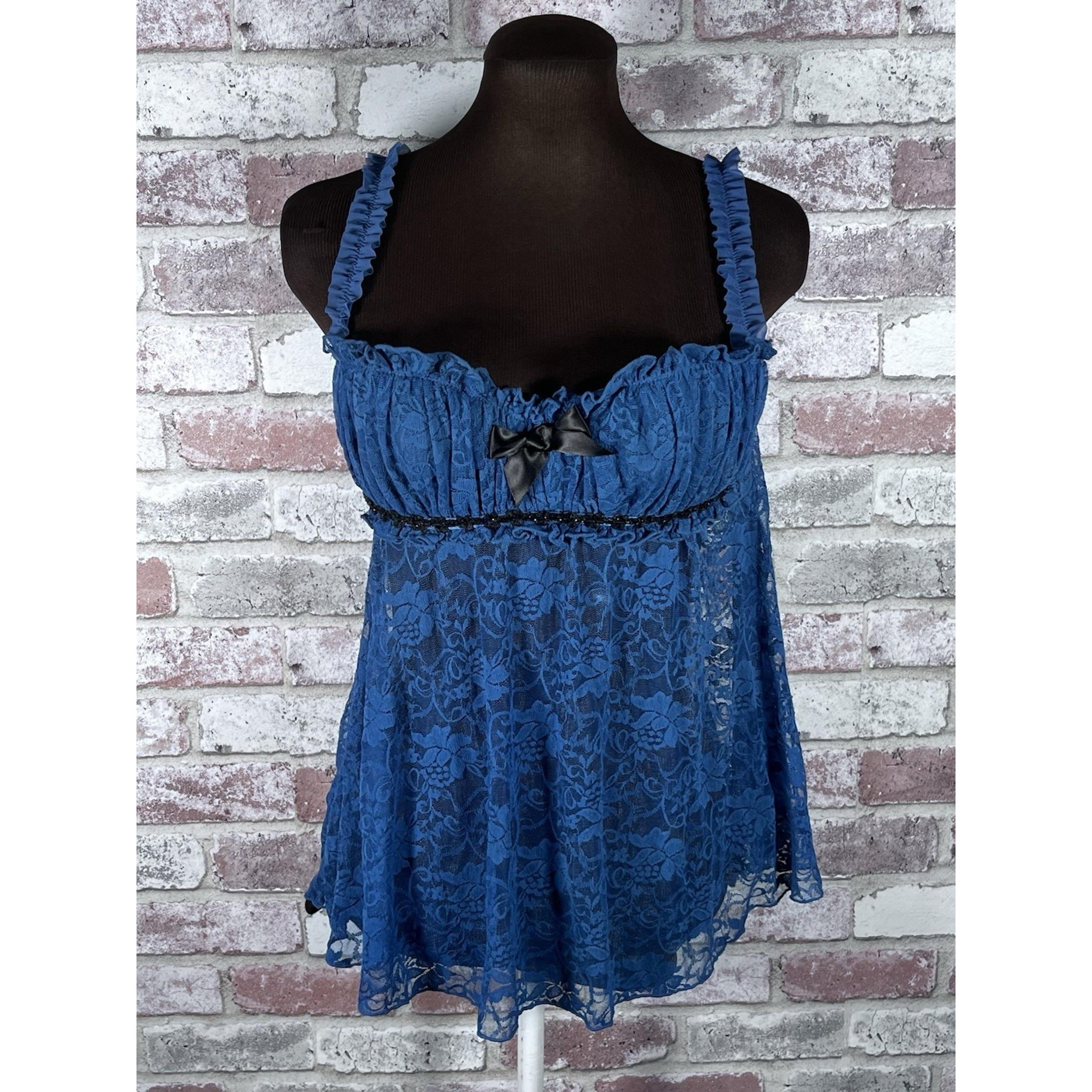 Y2K Lace Babydoll Medium Turquoise Fredericks Of Hollywood Top Women Lingerie