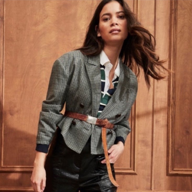 NWT Veronica Beard Sybille Houndstooth Cropped Jacket Blazer, Sage Multi, Size 0