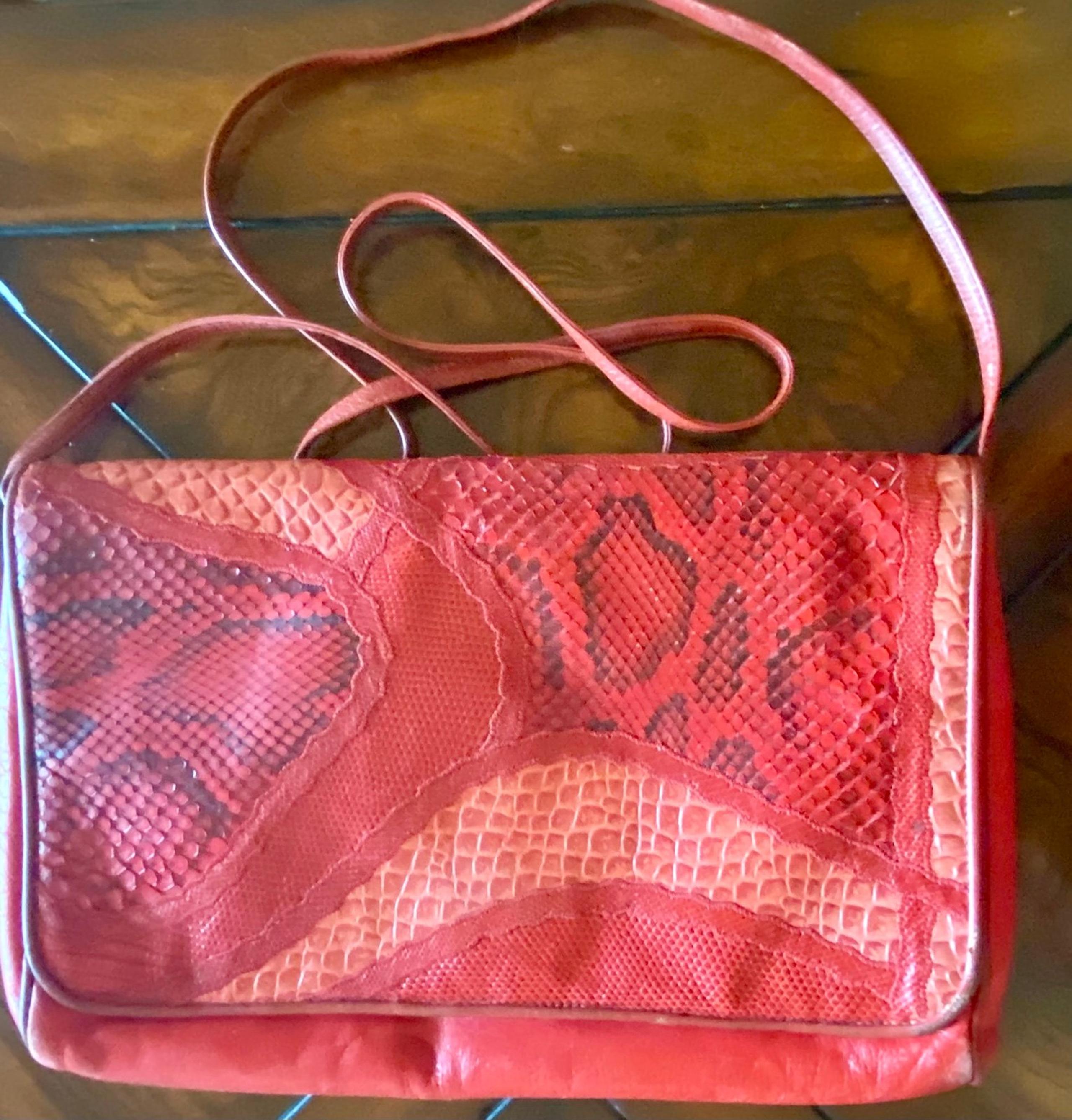 CARLOS FALCHI SHOULDER BAG OR CLUTCH-VINTAGE- in buttery leather and snakeskin
