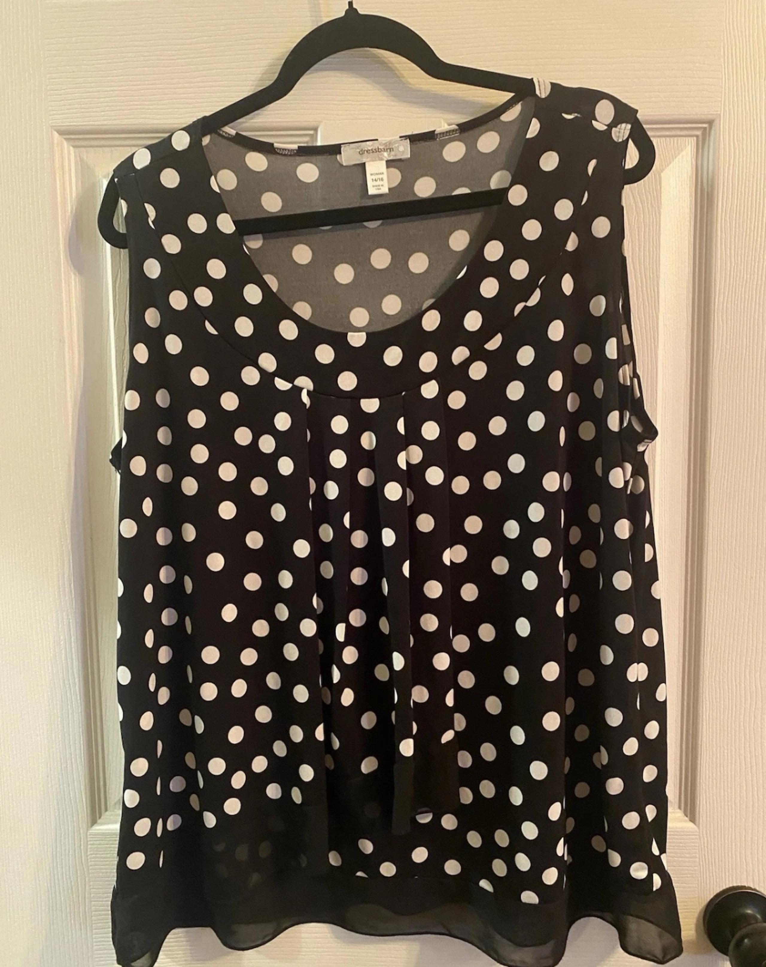 DRESSBARN Polka Dot Top Black White womens size 14/16 Sleeveless Blouse