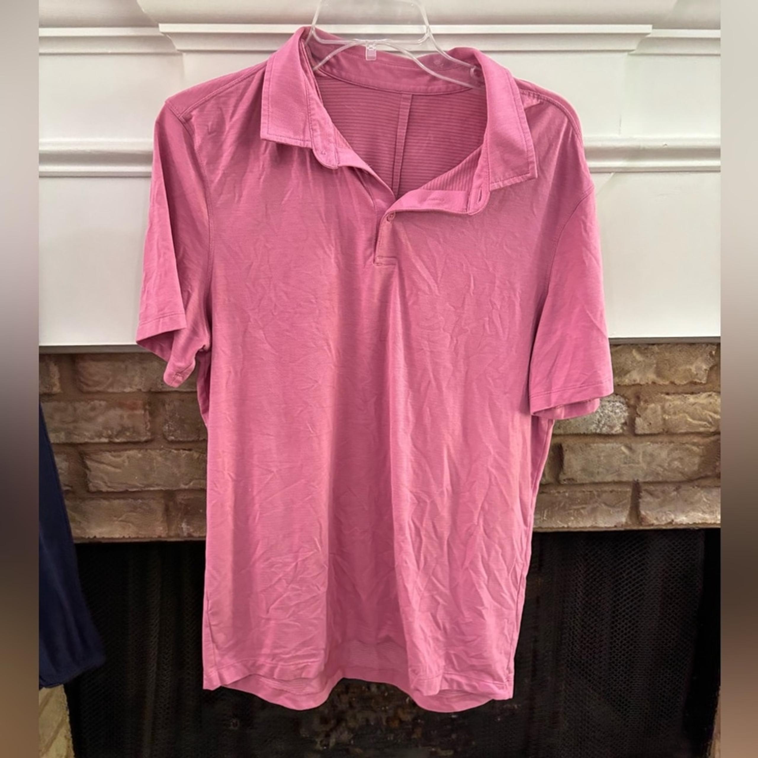 Lululemon Shirt Mens M Pink Polo Short Sleeve Athletic Stretch Casual