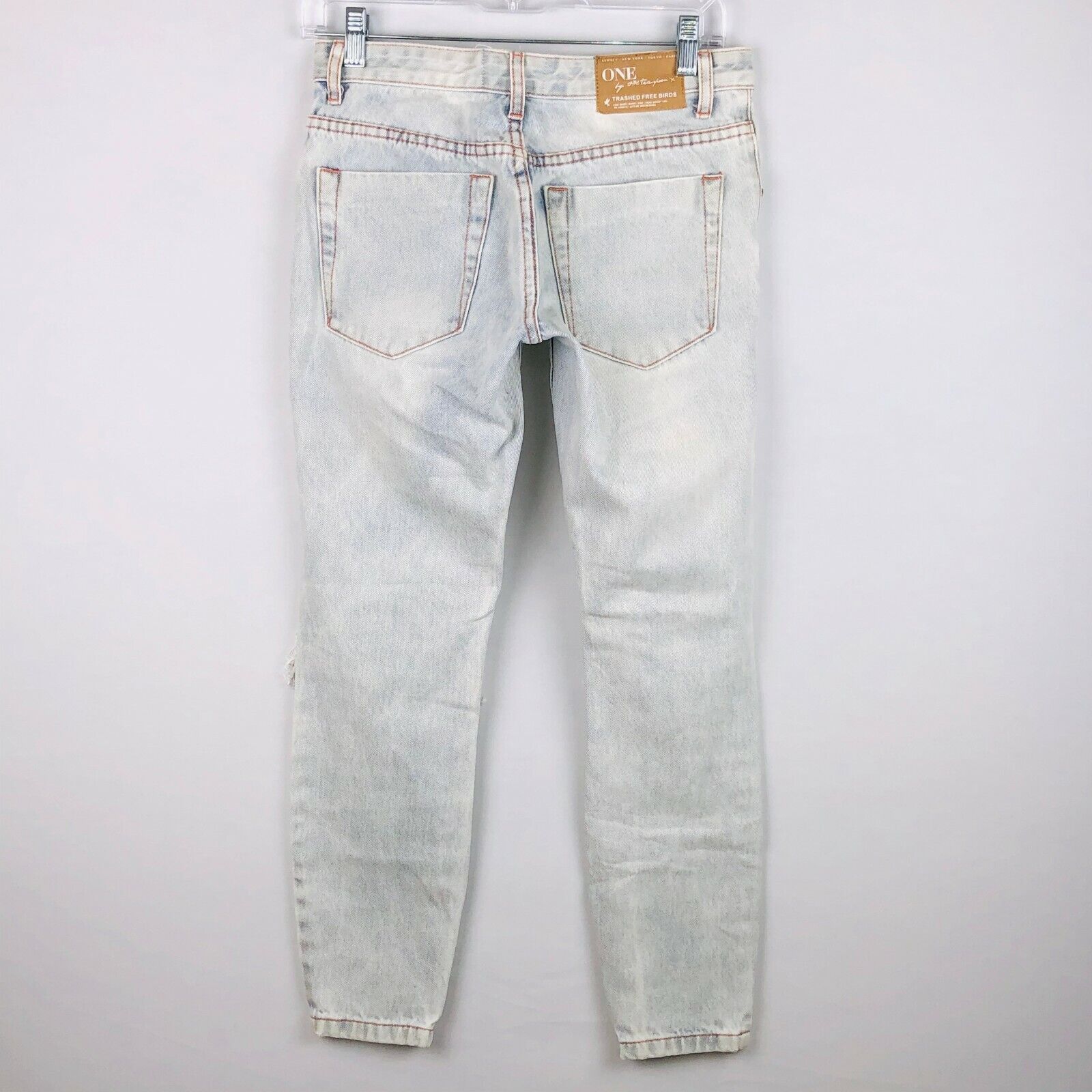 One Teaspoon Womens 23 Light Wash Destroyed Trashed Free Birds Jeans Zip Hems