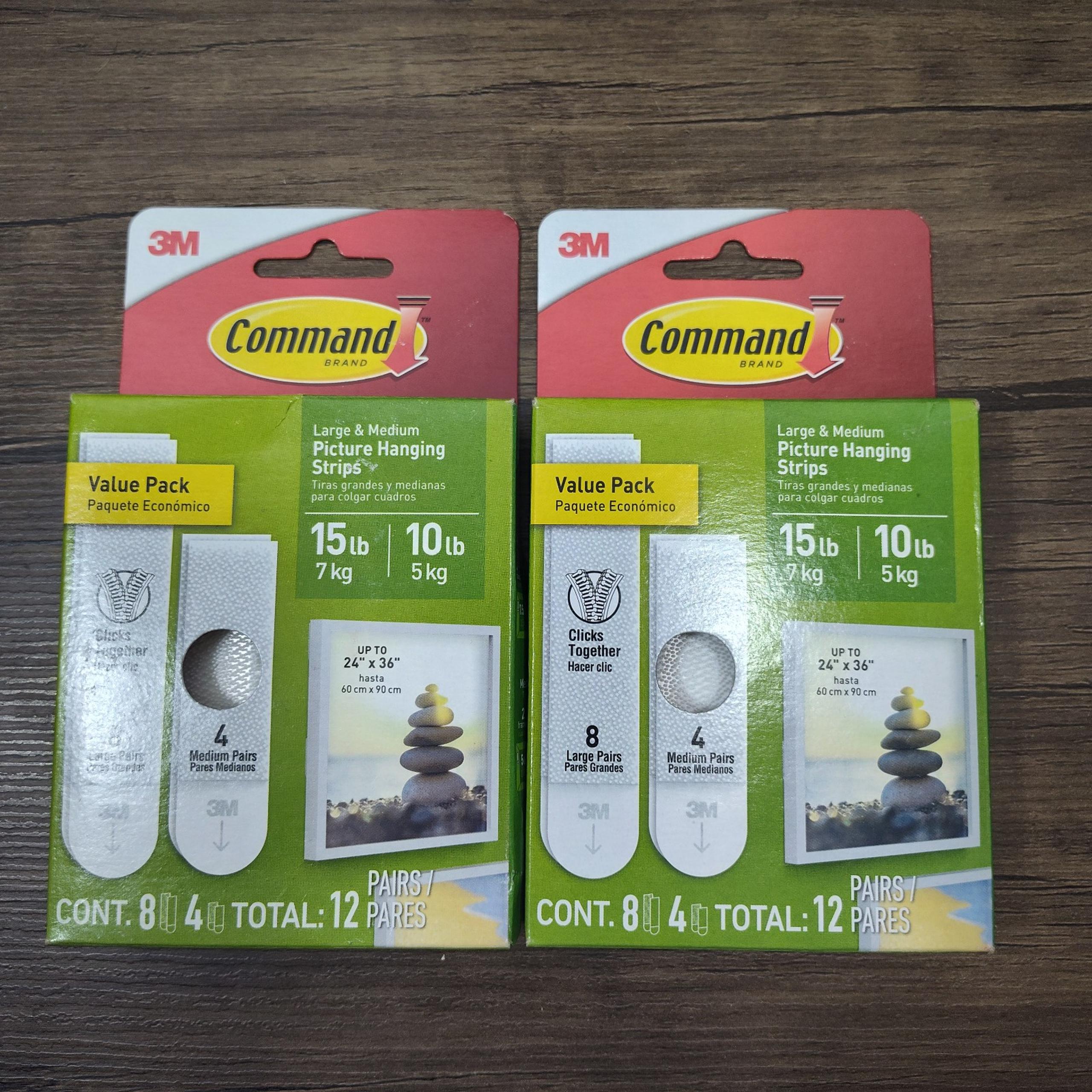 Command Large & Medium  Hanging Strips 8 Lrg. 4 Med.Pairs 12 Total Lot Of 2