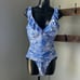 Ralph Lauren women’s ROYAL BLUE/WHITE Woodblock One-Piece Swimsuit size 12 NEW