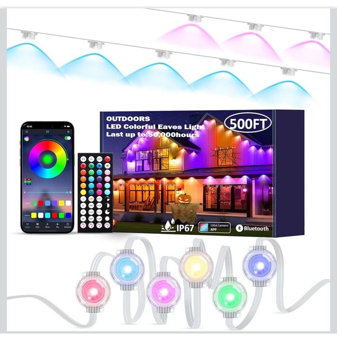 500FT Permanent Outdoor Lights, RGB LED Eaves Lights with APP/Remote Control,...