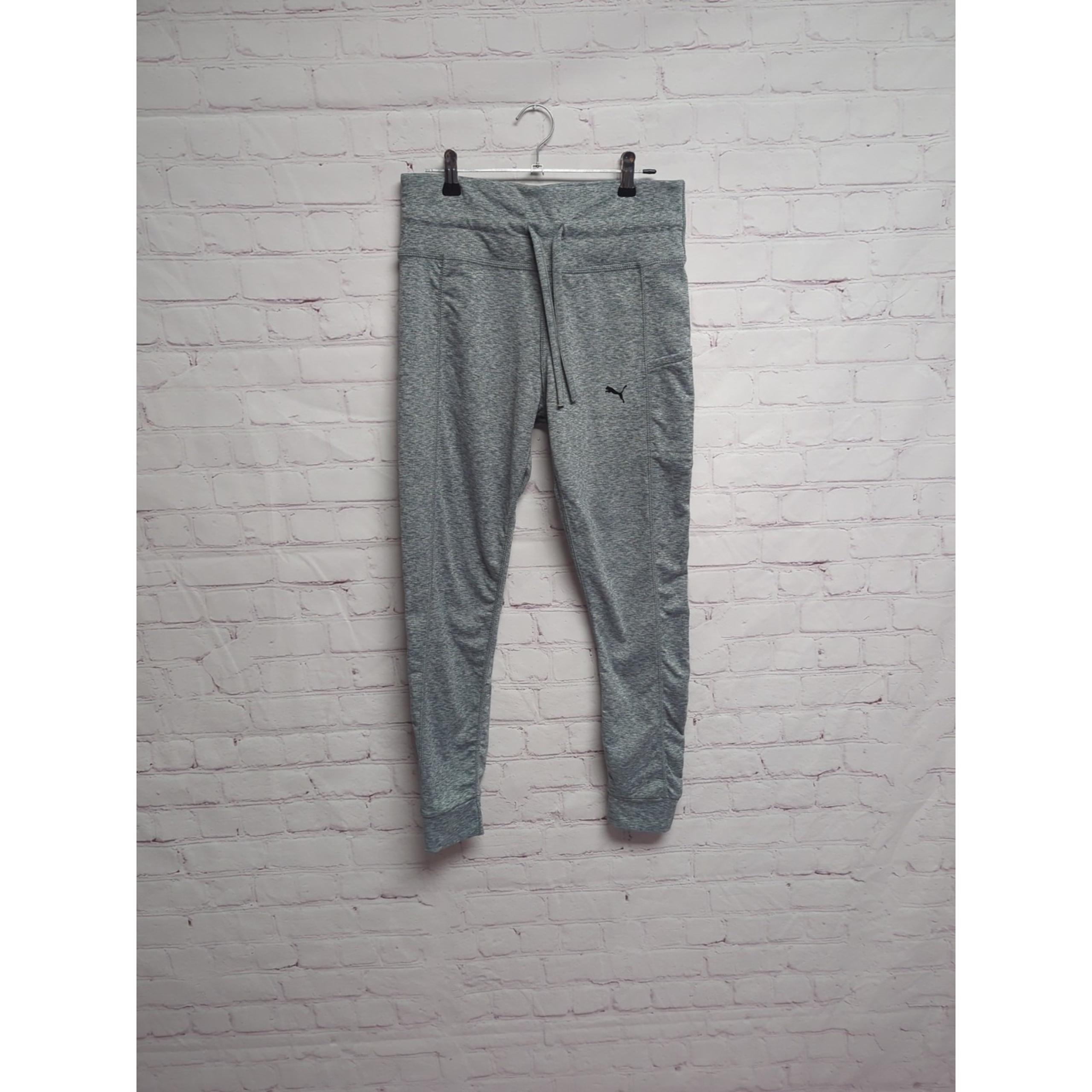 PUMA SE Womems High-Waist Joggers Gray/Green Pocket Drawstring Logo Med NWOT 084