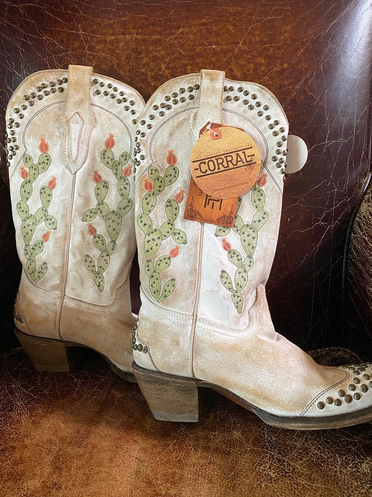 Corral Western Boots Womens Cactus Embroidery Snip Toe Saddle C3463 Size 8.5
