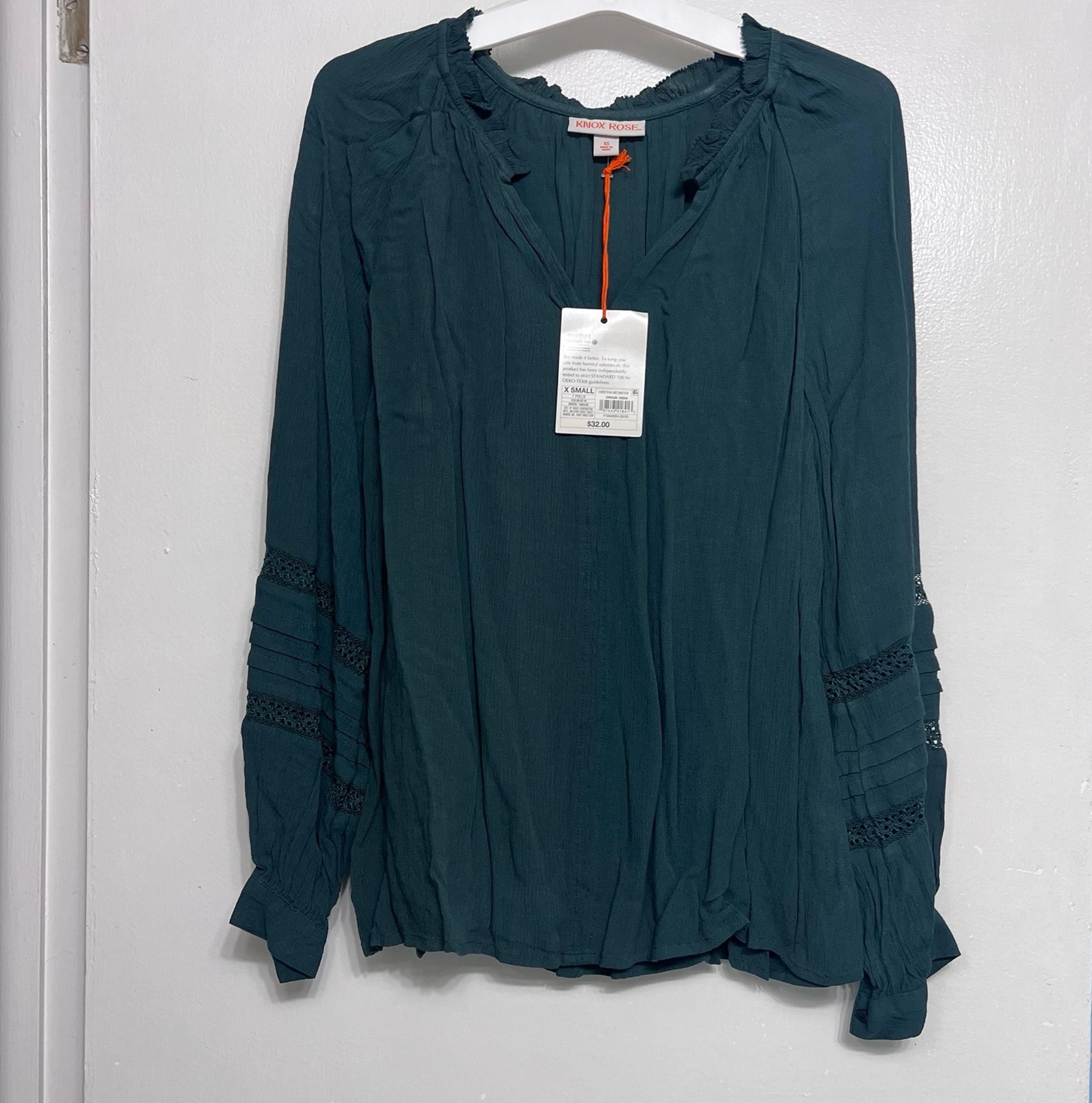 Knox Rose Women’s Long Sleeve Boho Tunic Top Emerald Green Size XS