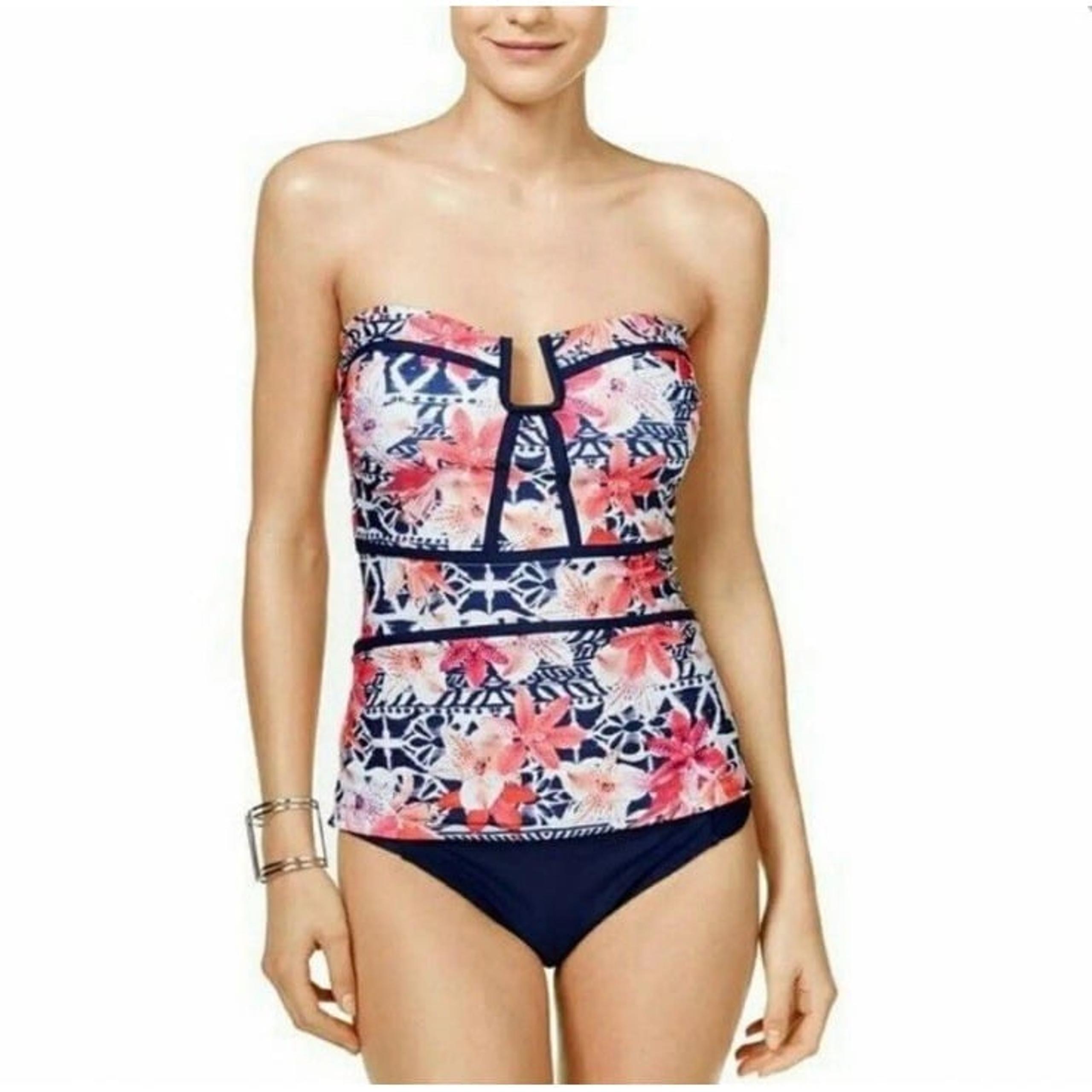 Island Escape Convertible Antigua La Flor Strapless Tankini Swim Top Size 6 NWT
