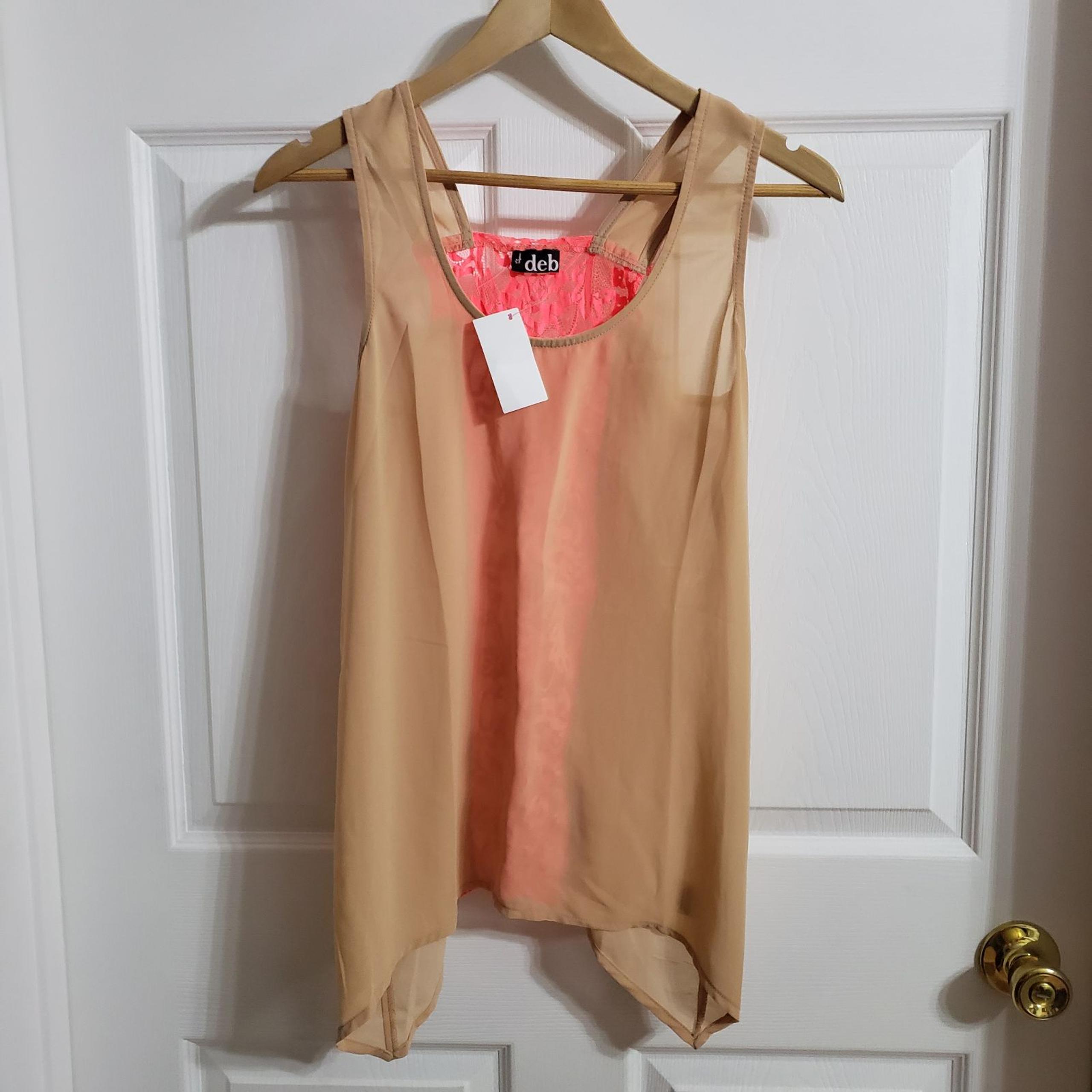Nude & Neon Pink Flowy Tank Top