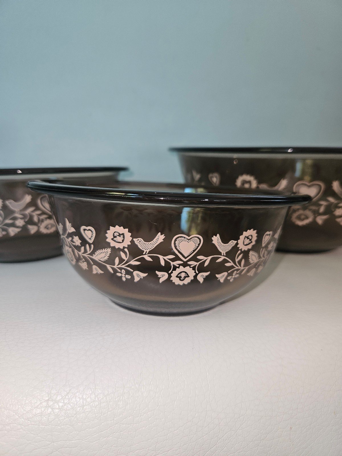 Set of 3 pyrex glass corningware festival harvest pink mixing bowls