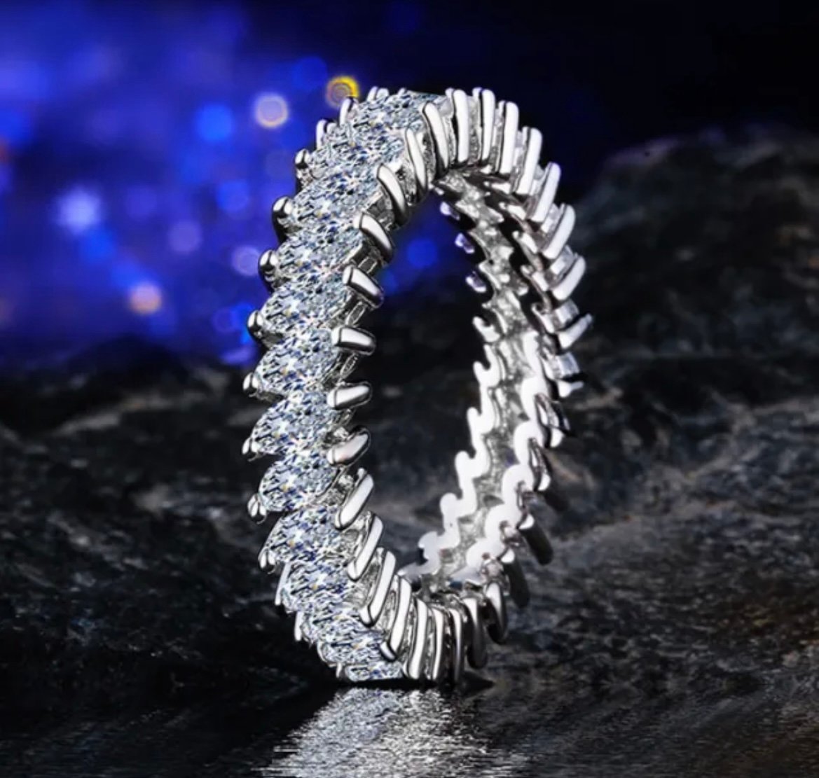 Silver Marquise Cut Diamond Ring Size 6