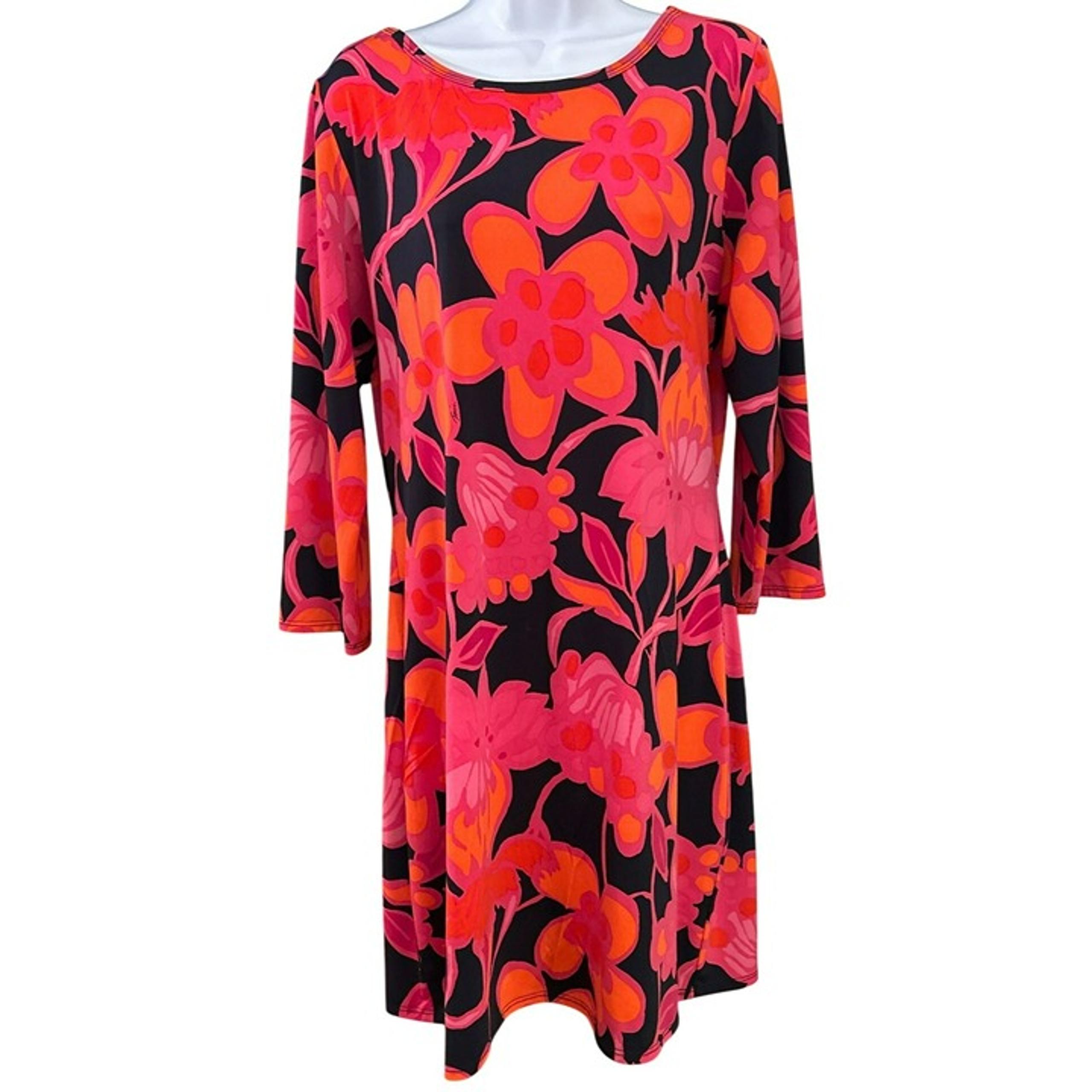 Trina Turk Womens Black Pink Orange Bold Print Dress Size XL Knee Length Floral