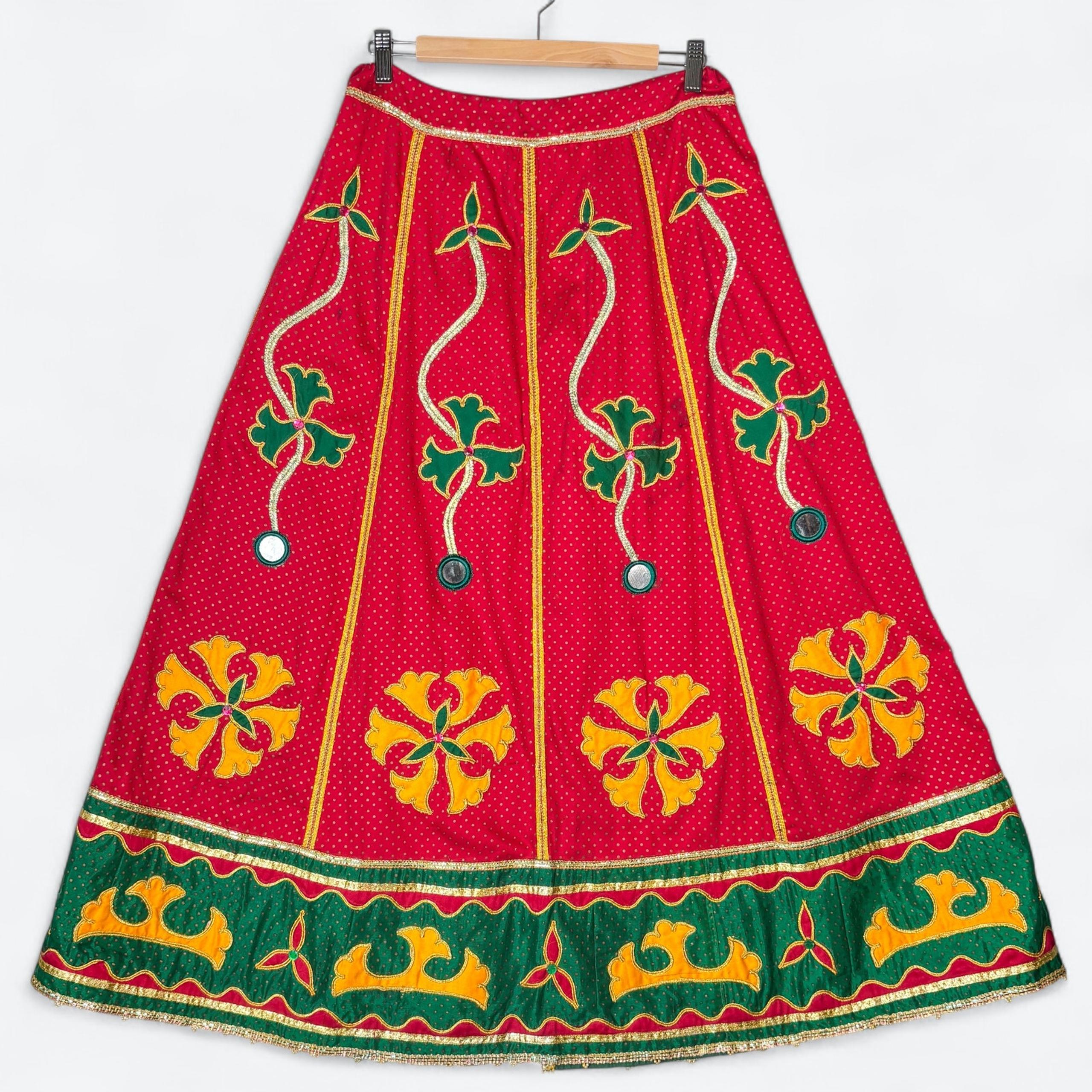 VTG Sanskriti Style Midi Mirrored Folk Skirt Women's OS Artsy Boho Faire Costume