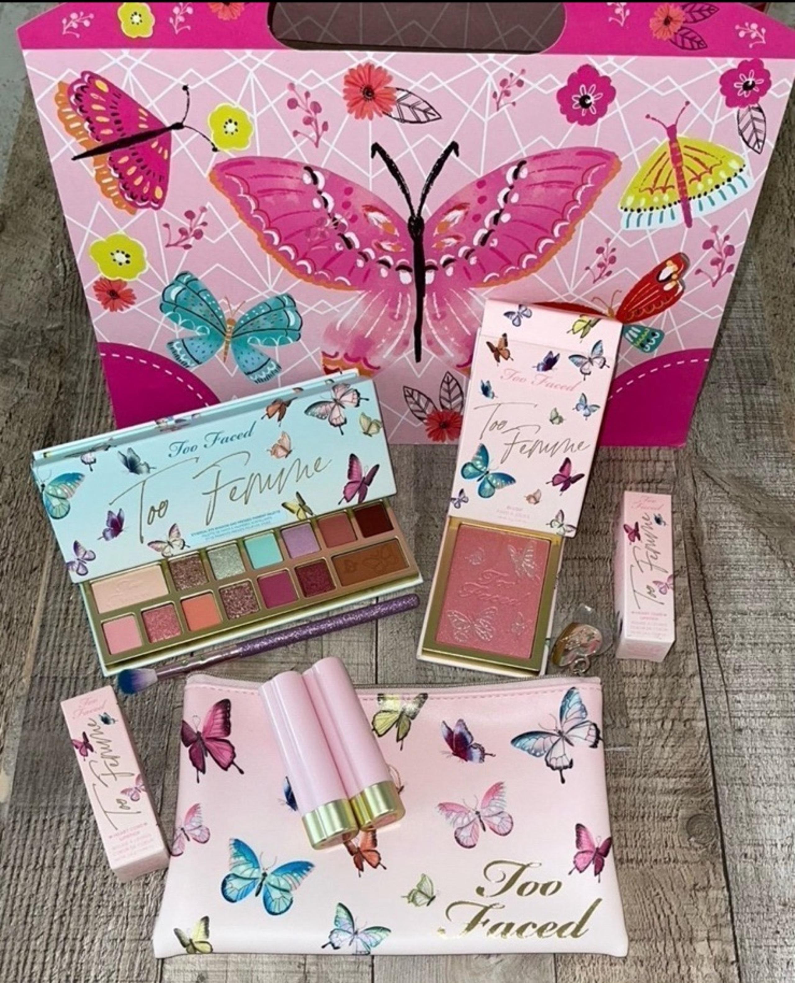 Too Faced Too Femme Collection with Butterfly Box Bag & Slmissglam Brush