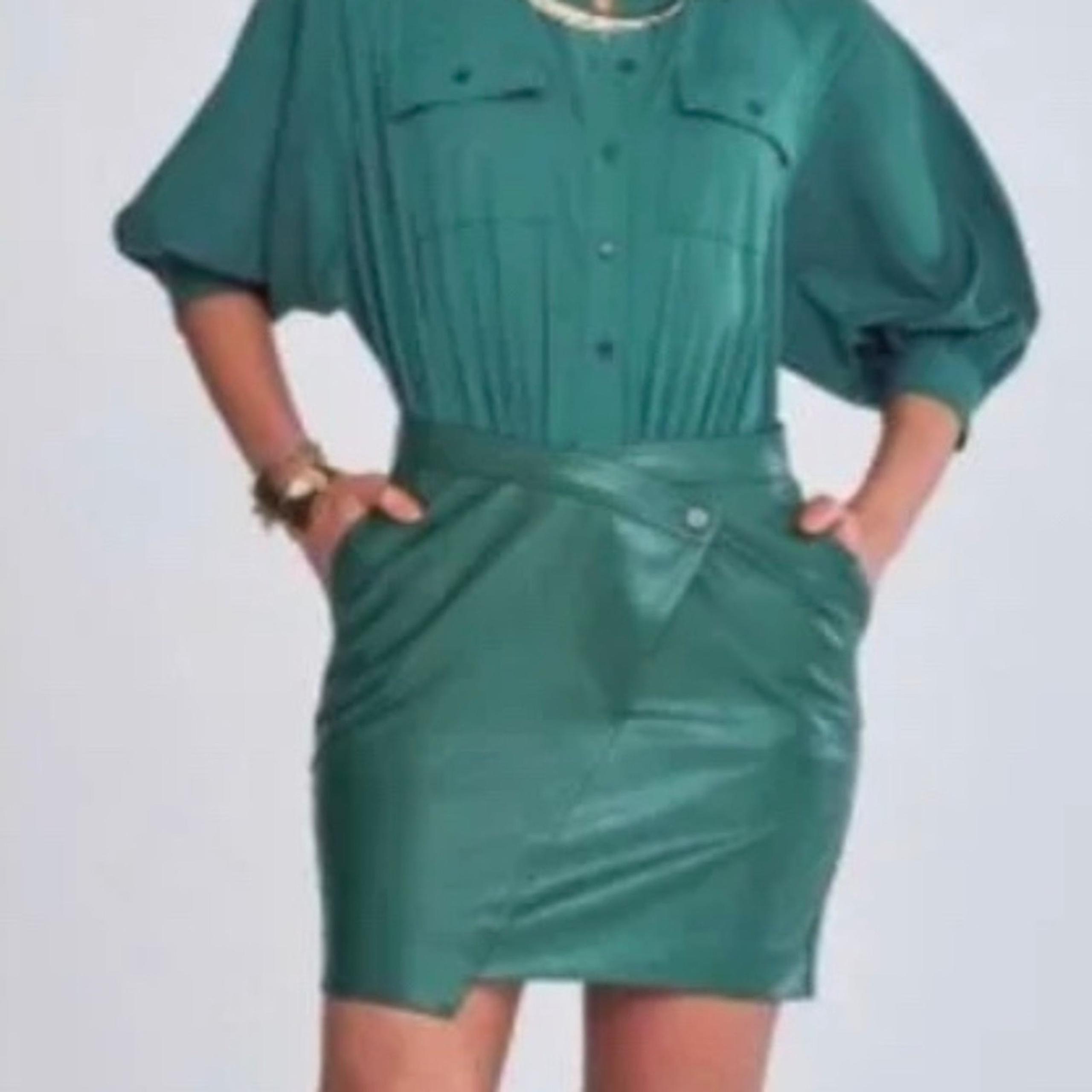 Gabrielle Union WOMEN'S Green Kondra Shirt Dress FAUX LEATHER / SHEER SIZE XS