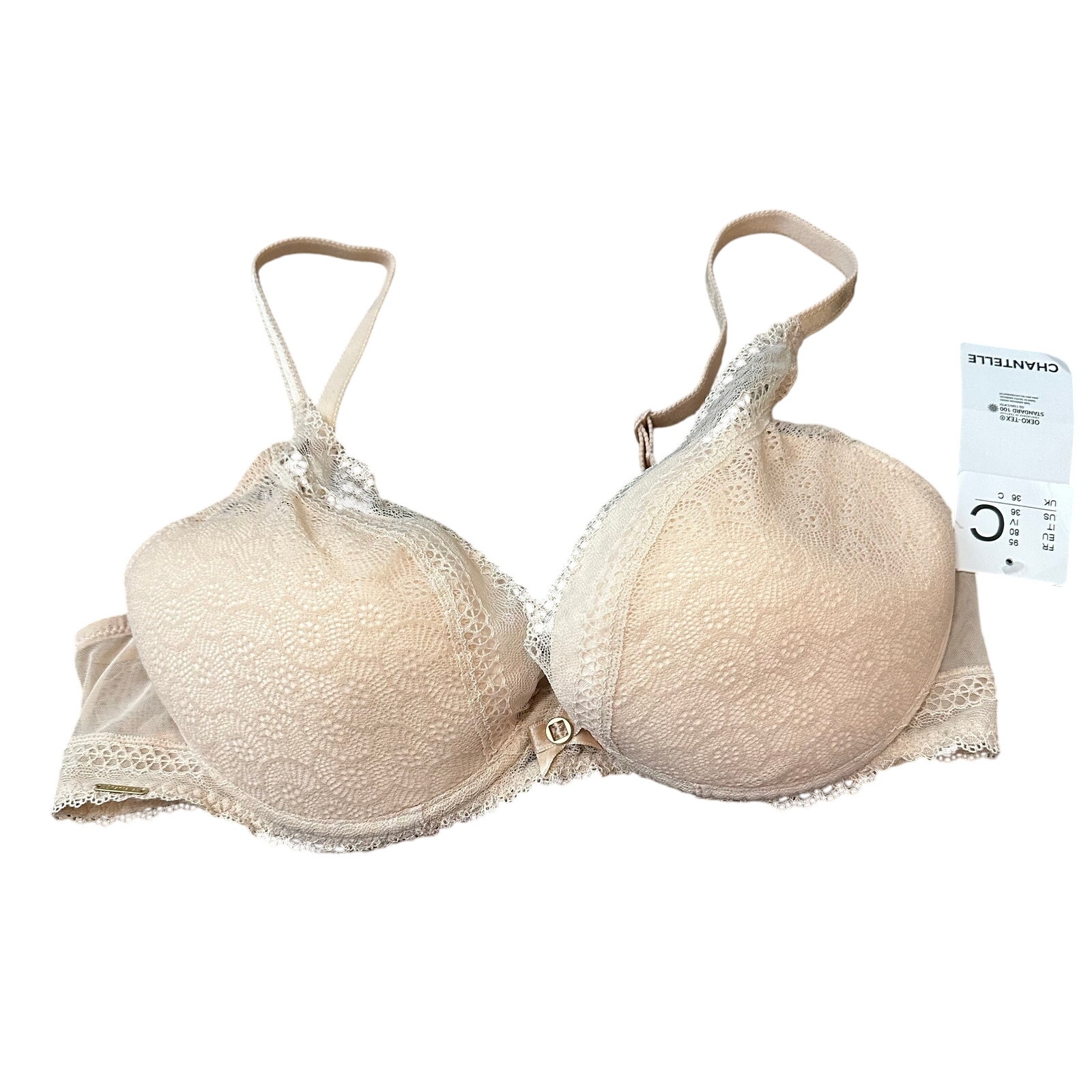 Chantelle Festivité Lace Underwire Plunge Bra 3682 Nude Blush Size 36C New