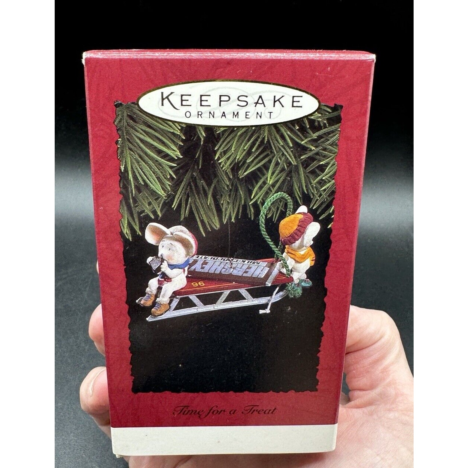 Mint 1996 Hallmark Keepsakes Time for a Treat Mice Eating Hershey's Ornament -3D