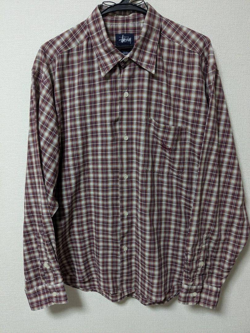 OLD STUSSY Navy Tag Long Sleeve Shirt Ombre Check