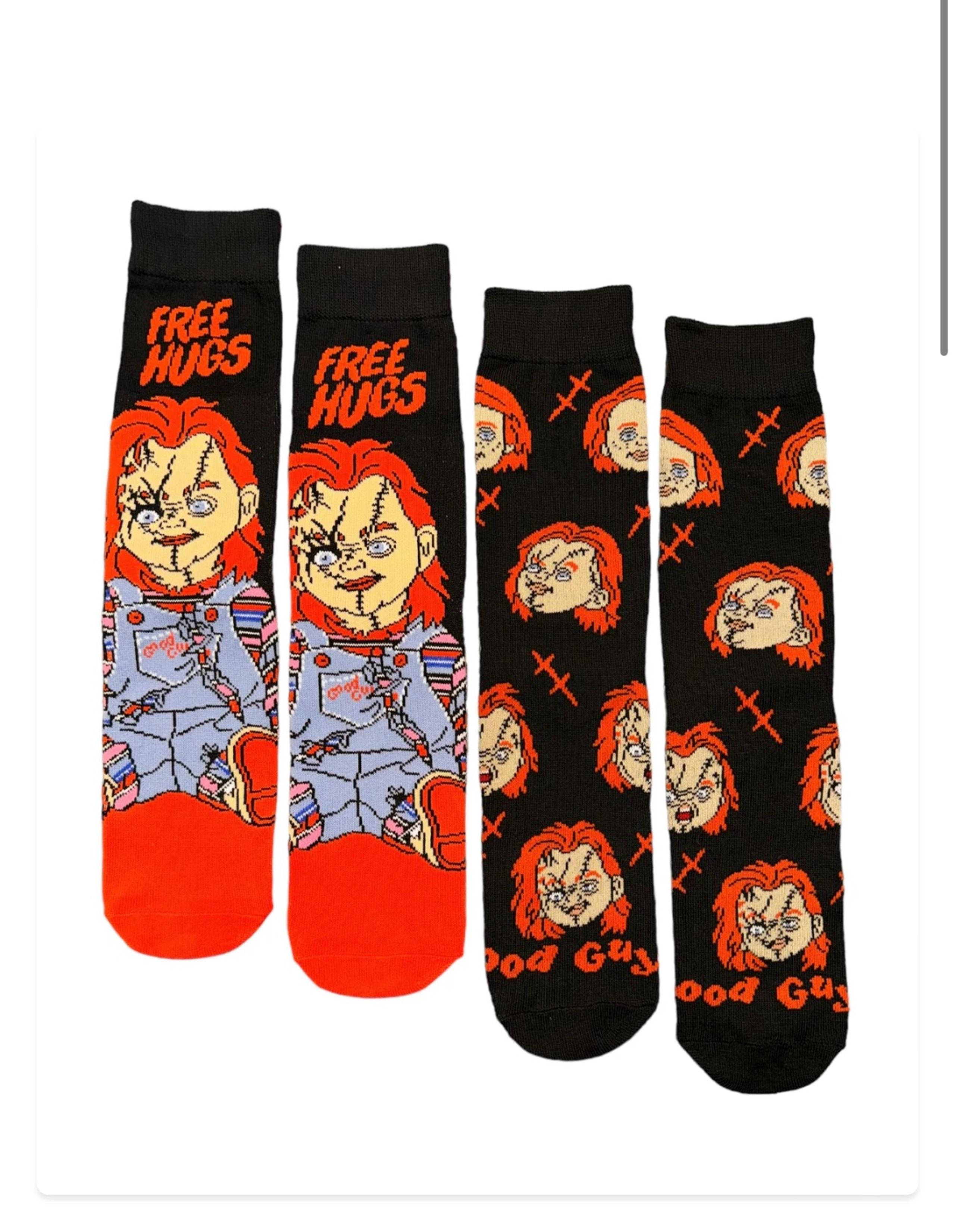 Chucky Free hugs, Good Guys crew socks 2 pairs horror NWT.