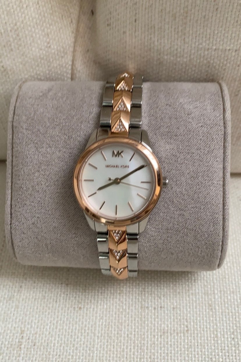 michael kors white rose gold watch