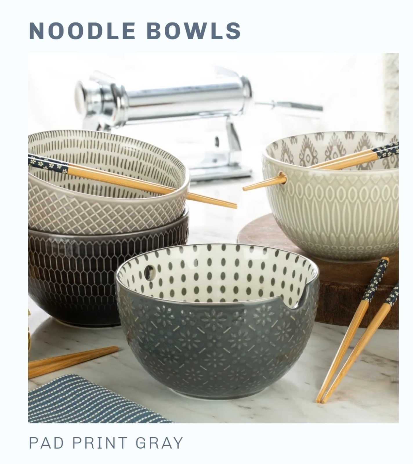 Ramen, Pho, Noodle Bowls with Chopsticks Set of 2