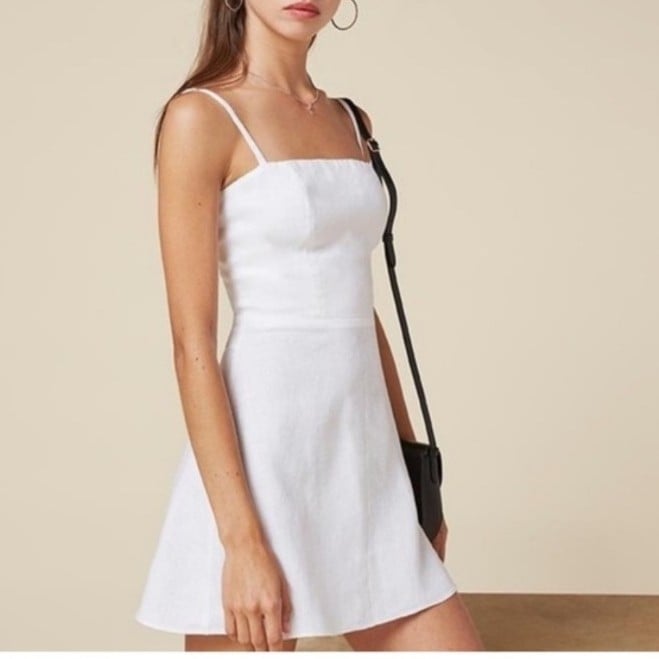REFORMATION White Linen Mini Dress