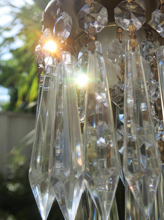 16 vintage Prism Lamp Chandelier Parts Icicle Crystal Glass brass pins