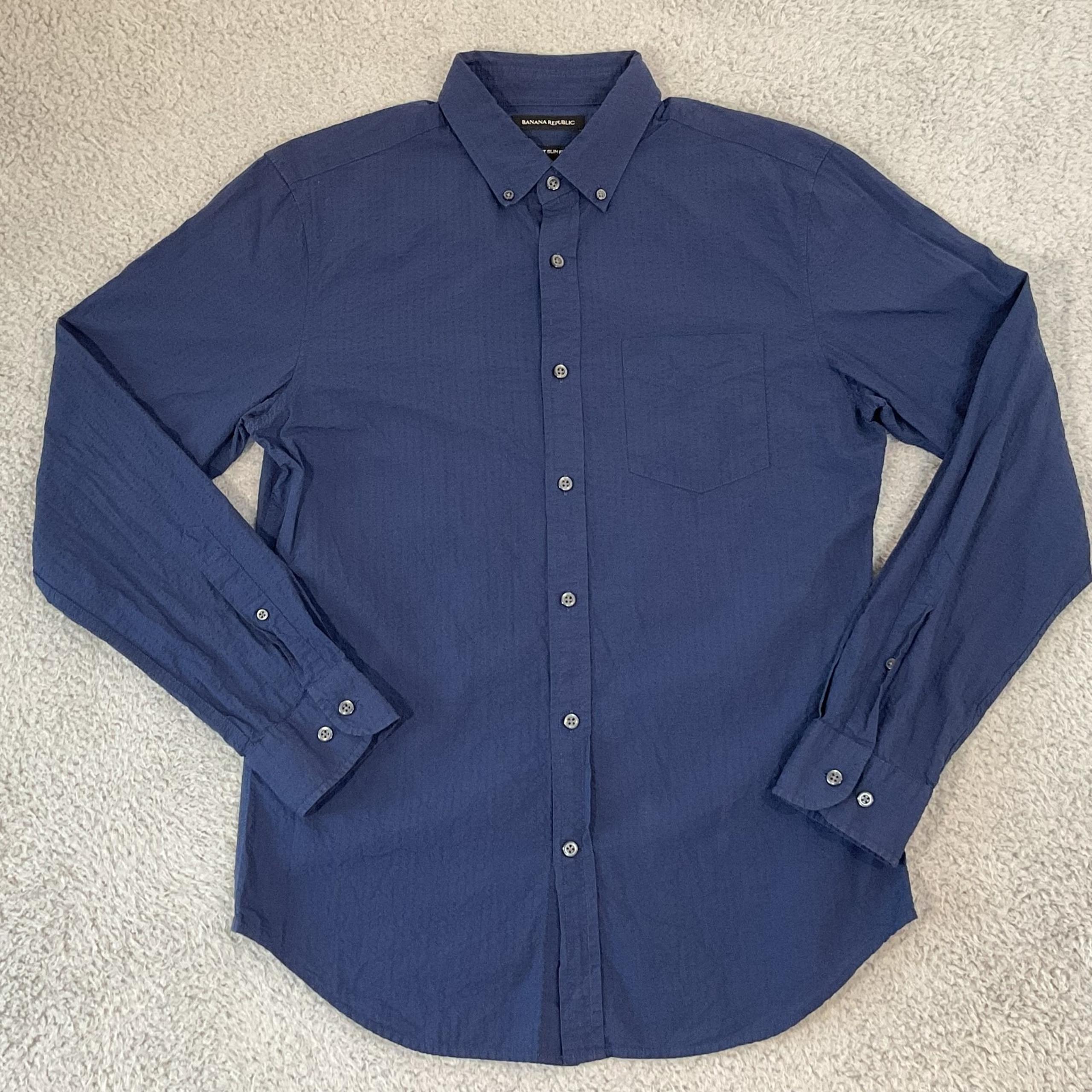 Banana Republic Shirt Mens Medium Grant Slim Fit Seersucker Button Down