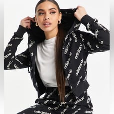 Adidas Originals 'Logomania' repeat logo zip hoodie in black size M