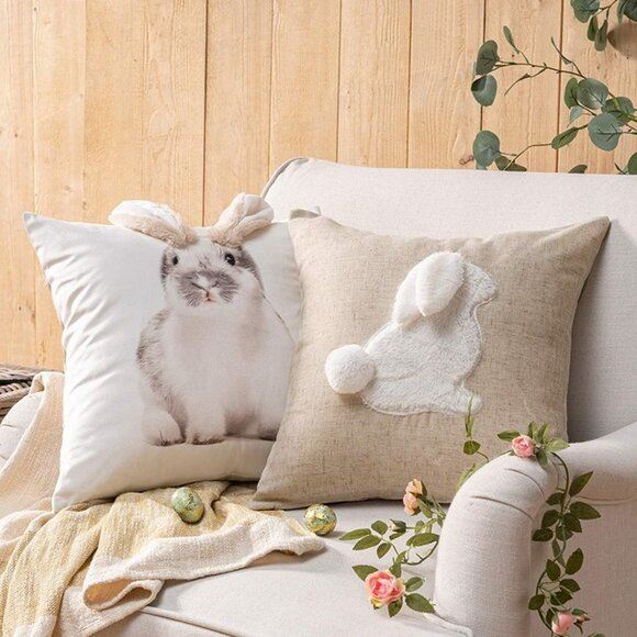 NEW Pack of 4 Happy Easter Throw Pillow Case Cushion Cover Wonderful Rabbits