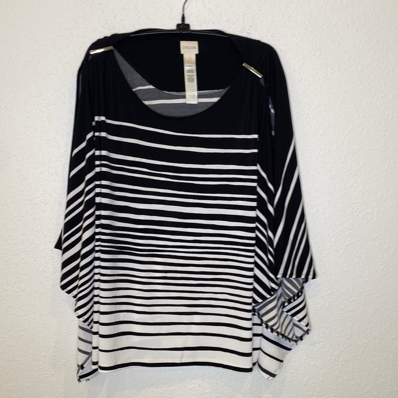 Chico’s Knit Kit Paintbrush Striped Top EUC Sz L/XL Polyester Stretch Women’s